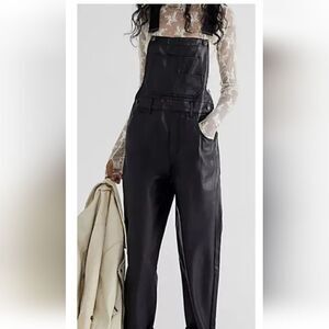 Free People Ziggy vegan black leather overalls